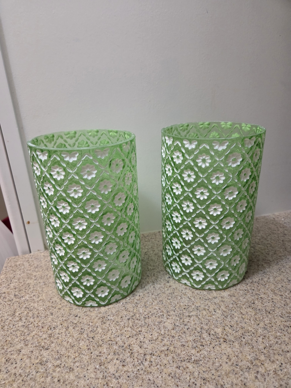 Valerie Parr Hill Green Floral Pattern Glass Vases - Set of 2
